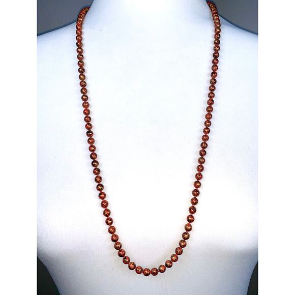 Vintage Red Obsidian Faux Pearl Beaded Necklace EUC - Picture 1 of 10